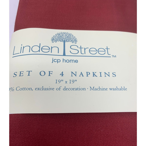 Lot 4 x NEW Linden Street JCP 100% Cotton Dinner Napkins 19" x 19" Red Wine - Picture 2 of 5